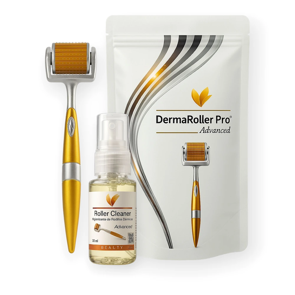 Dermaroller Pro® con su envase y 1 limpiador Roller Cleaner